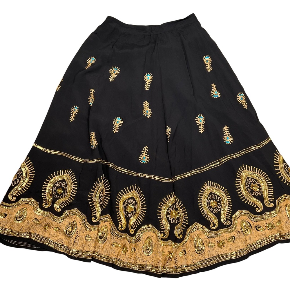 Soft Surroundings Skirt Womens PS Black Maxi Embroidered Sequin Boho Festival